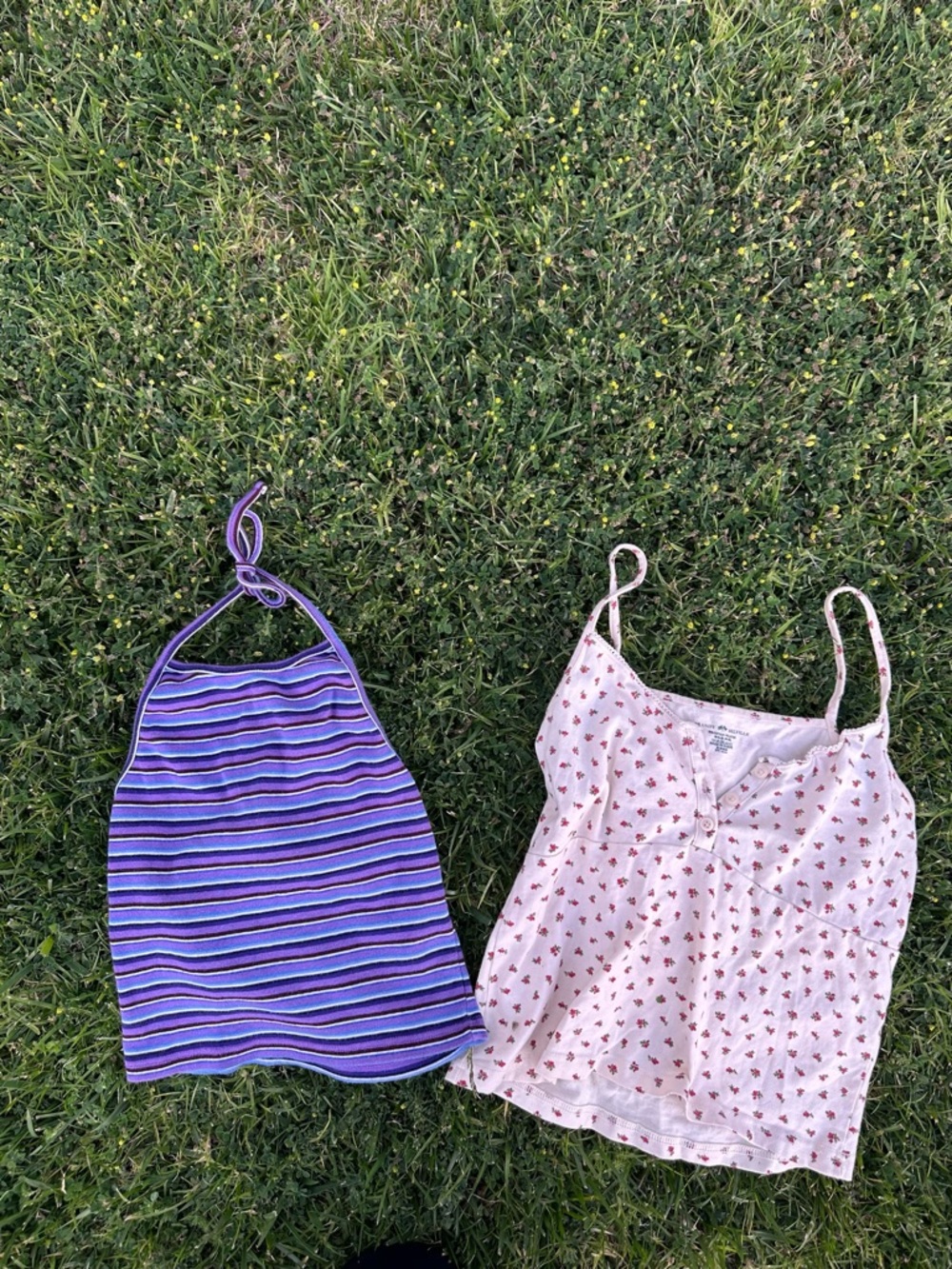 ✨Brandy Melville Purple Striped Halter & Pink Floral Cami Set